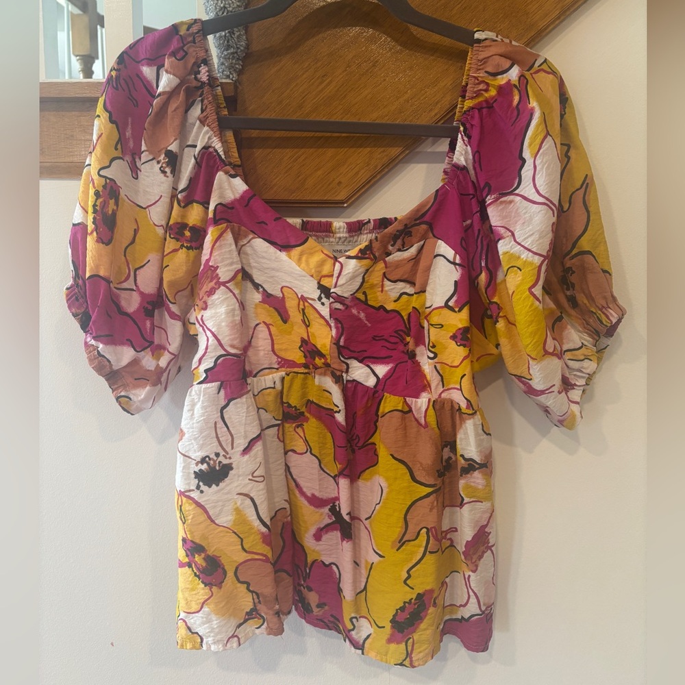 Nine West Pink and Yellow Floral Babydoll Top - Women’s XL